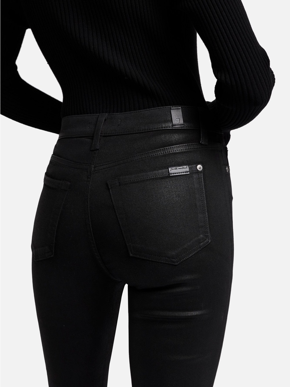 7 For All Mankind High-Waist Slim Kick Coated Jeans Black Sz 24 NWT - Picture 5 of 10